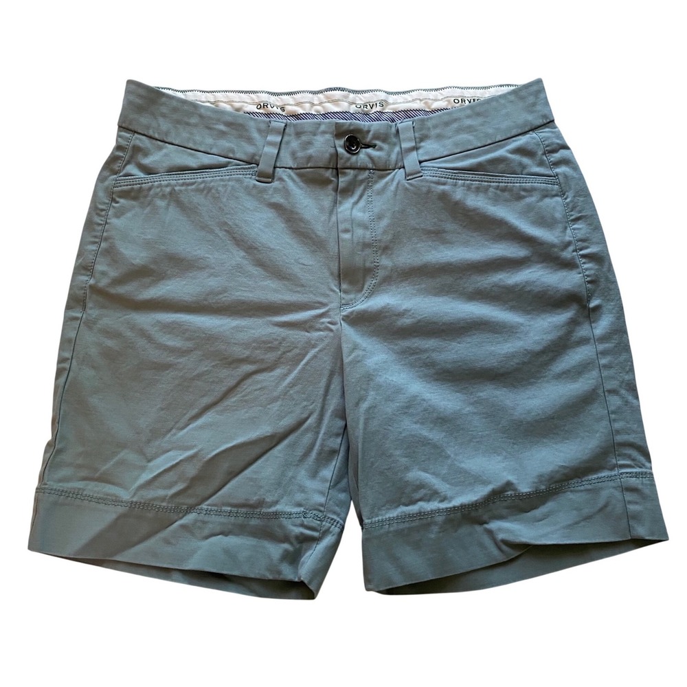 Orvis Chino Shorts Womens 8 Blue Green Cotton Mid Rise Preppy Gorpcore Travel
